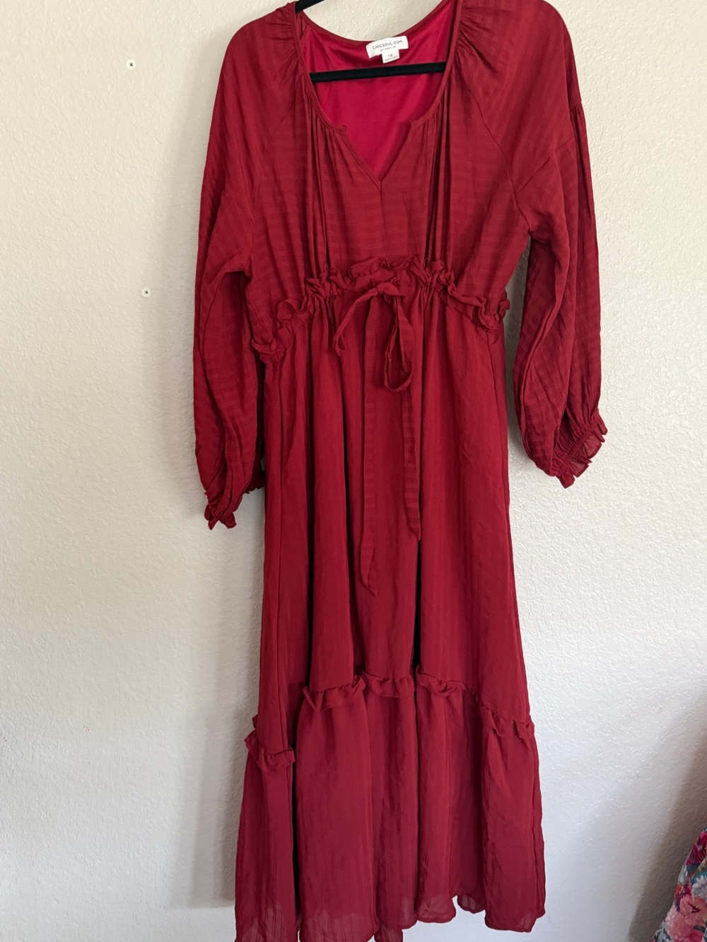 Chic Soul Deep Red Tie-Front Maxi Dress 1X